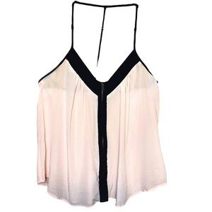 SILENCE + NOISE Soft Pink Top, Thin Black Abstract Straps/Back, Front Zipper